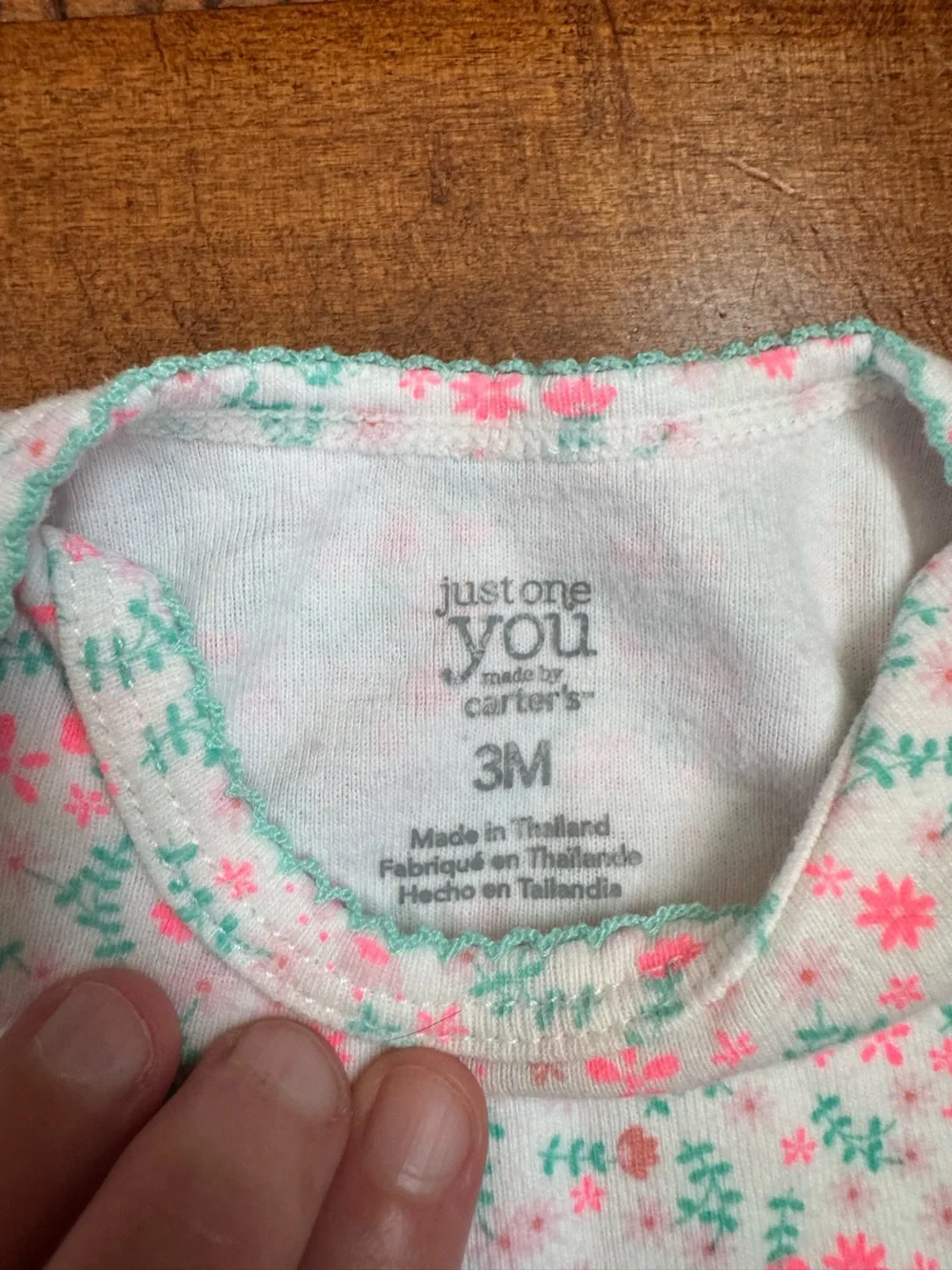 Carter's White Onesie with Pink Floral and Teal Trim